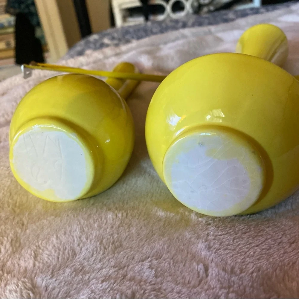 Vintage pair Yellow Ceramic Vases with Goose Design